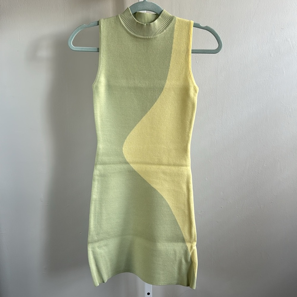 Peppermayo Two-Tone Light Green and Cream Knit Mini Dress - Picture 7 of 9